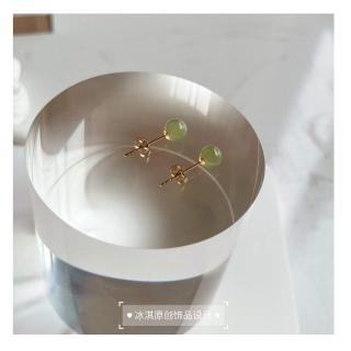 冰透水润和田玉耳钉美国14k包金水洗不掉色基础简约百搭小巧精致